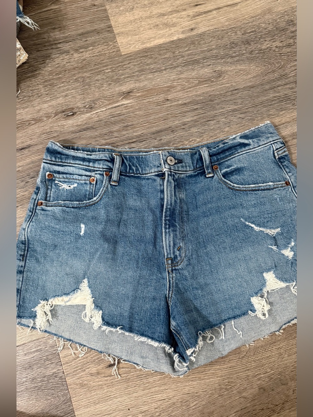 Abercrombie & Fitch Distressed Light Blue Denim Shorts